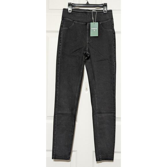 Halara Denim Leggings Womens Small Black High Waisted Jeggings Stretch Pants - Picture 3 of 8